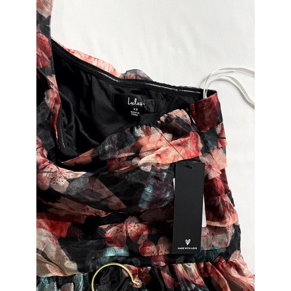 NWT Lulus Truly Extraordinary Black Floral Organza One-Shoulder Maxi Dress XS - Picture 5 of 8